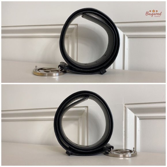 Authentic Gucci Black Guccissima Leather Silver Interlocking G Buckle Belt 85/34 - Picture 9 of 13